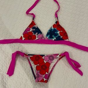 Girls Bikini set triangle sequin top side tie bikini bottom floral print
